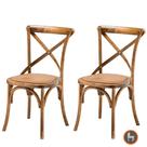 Kit 2 Cadeiras Empilhavel Paris Katrina Cross Fratini Madeira Bétula Natural Assento em Rattan Natural