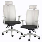 Kit 2 Cadeiras Escritório Giratória Presidente Flow F02 Base Cinza Crepe Preto - Lyam Decor Kit 2 Cadeiras Escritório Giratória Presidente Flow F02 Base Cinza Crepe Preto - Lyam Decor