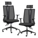 Kit 2 Cadeiras Escritório Giratória Presidente Flow F02 Base Preta Crepe Preto - Lyam Decor