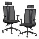 Kit 2 Cadeiras Escritório Giratória Presidente Flow F02 Base Preta Crepe Preto - Lyam Decor