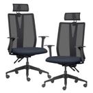 Kit 2 Cadeiras Escritório Giratória Presidente Flow F02 Base Preta Sintético Azul - Lyam Decor