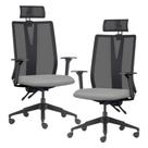 Kit 2 Cadeiras Escritório Giratória Presidente Flow F02 Base Preta Sintético Cinza - Lyam Decor