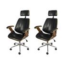 Kit 2 Cadeiras Escritorio Presidente material sintético e Madeira Bergen 3331