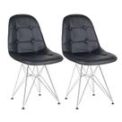 Kit 2 cadeiras estofadas Charles Eames Eiffel Botonê com pés de metal cromado - Preto