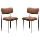Kit 2 Cadeiras Estofadas Leather Para Sala Jantar em Aço-Conhaque-EdeCasaMoveis