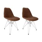 Kit 2 Cadeiras Jantar Estofadas Caramelo Eiffel Eames Base Ferro Branco - Cor: Caramelo