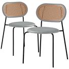 Kit 2 Cadeiras Jantar Velvet Encosto Rattan Estofado Cinza Kit 2 Cadeiras Jantar Velvet Encosto Rattan Estofado Cinza