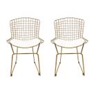 Kit 2 Cadeiras para Cozinha Bertoia maciça tradicional cor Dourado fosco assento branco