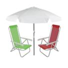 Kit 2 cadeiras praia + 1 Guarda-Sol 2mt Branco Belfix Kit 2 cadeiras praia + 1 Guarda-Sol 2mt Branco Belfix