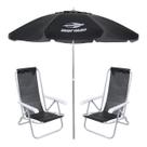 Kit 2 Cadeiras Reclinável Alumínio + Guarda Sol Bagum 2,4m Preto Mormaii - Belfix
