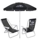 Kit 2 Cadeiras Reclinável Alumínio + Guarda Sol Bagum 2m Preto Mormaii - Belfix