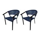 Kit 2 Cadeiras Sofia Corda Náutica Base Em Alumínio Preto-azul Marinho - Cor: Azul