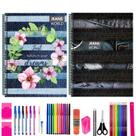 Kit 2 Cadernos Jeans 200 Folhas Arame Capa Dura Com 40 Itens