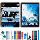 Kit 2 Cadernos Surf 200 Folhas Arame Capa Dura Com 38 Itens