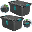 Kit 2 Caixa de Armazenamento com Trava- 27 Litros Preta ,Organizador Multiuso