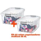 Kit 2 Caixa Organizadora 6l Multiuso Tampa Porta Utensílios Closet Armário Gaveta - Sanremo
