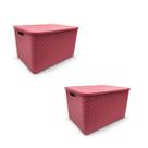 Kit 2 Caixa Organizadora Rattan Decorativa C/ Tampa Rosa 25589 Arqplast