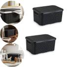 Kit 2 Caixa Organizadora Rattan Grande 16 Litros Com Tampa Preto