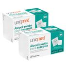 Kit 2 Caixas Álcool Swab 70 Saches Lenço Umedecido Com 100 Unidades Cada Uniqmed