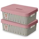 Kit 2 Caixas Cesto Organizador Baby Bear Rosa Azul 11L Trama Rattan Infantil Quarto Criança - Usual