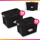 Kit 2 Caixas Cesto Organizadora Preto Prata C/ Tampa e Trava de Proteção 56 L - Uninjet