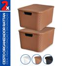 Kit 2 Caixas Cesto Rattan Organizadora c/ Tampa Multiuso 20L
