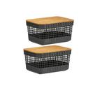 Kit 2 Caixas Cestos Organizador Tampa Bambu 2,5 L Cinza OU Cor:Preto