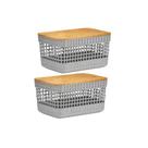 Kit 2 Caixas Cinzas Multiuso Organizadora Tampa Bambu 2,5L Cor:Cinza