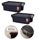 Kit 2 Caixas Contêiner Organizador Multiuso 1 Lts Preto C/ Tampa e Rodas