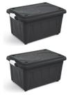 Kit 2 Caixas Organizadora Multiuso 60 Litros Com Tampa, Rodinhas E Travas Cor Preto