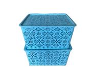 Kit 2 Caixas Organizadora Plástica 20 Litros Azul Clara Com Tampa -