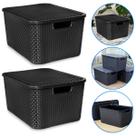 Kit 2 Caixas Organizadora Rattan 7 Litros C/ Tampa Preta