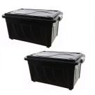 Kit 2 Caixas Organizadoras 60 Litros Pretas Com Rodinhas