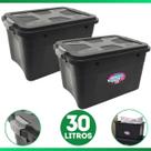 Kit 2 Caixas Organizadoras Container 30 Litros C/ Tampa e Trava Preta Kit 2 Caixas Organizadoras Container 30 Litros C/ Tampa e Trava Preta