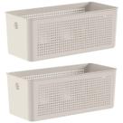 Kit 2 Caixas Organizadoras Multiuso 6,6L Flow Cestos Retangulares 33x15cm Bege Ou