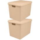 Kit 2 Caixas Organizadoras Plástica Multiuso C/ Tampa 22L Empilhável Versátil P/ Quarto Armário Cozinha Escritório Cesto