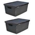 Kit 2 Caixas Organizadoras Preta 16 Litros Jutta Com Tampa