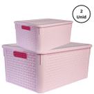 Kit 2 Caixas Organizadoras Rattan 16L e 7L Rosa