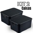 Kit 2 Caixas Organizadoras Rattan 20 Litros Com Tampa Preta Armário e Brinquedos Cesto Organizador