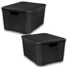 Kit 2 Caixas Organizadoras Rattan 20 Litros Empilhável Preta - Cesto Organizador 20L
