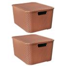 Kit 2 Caixas Organizadoras Rattan Marrom 15 Litros C/ Tampa 25592 Arqplast
