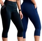 Kit 2 Calça Capri Corsário Suplex Feminina com Bolso Academia Cós Alto