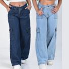 Kit 2 Calça Cargo Jeans Menina blogueirinha Juvenil 10 ao 16 anos com bolsos laterais premium
