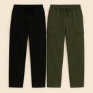 Kit 2 Calça Cargo Larga Sarja Unissex com 5 Bolsos Corte Reto Diversas Cores Streetwear