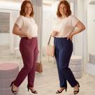 Kit 2 Calça Feminina Plus Size Gorgurão Cintura Alta Modelagem Confortável Casual Trabalho Tamanho:GCor:VINHO AZUL