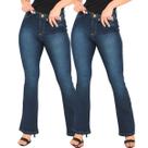 Kit 2 Calça Jeans Flare Escura Barra Aberta Feminina Tecido Premium Estilo Luxo Kit 2 Calça Jeans Flare Escura Barra Aberta Feminina Tecido Premium Estilo Luxo