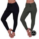Kit 2 Calça Jogger Canelada Feminina Confi - c12 KIT 2 VERA PRETA E VERDE