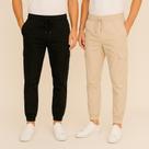 Kit 2 Calça Jogger Cargo Masculina com Elástico Sarja e Bolso Lateral Masculina