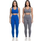 KIT 2 Calça Legging Cós Alto Lisa Bella Fiore Roupa Academia Treino Fitness Feminina Musculação Tamanho:MCor:Cinza+Azul