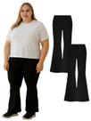 Kit 2 Calça Legging Flare Bailarina Feminina Plus Size Preta Cor:PretoTamanho:G2